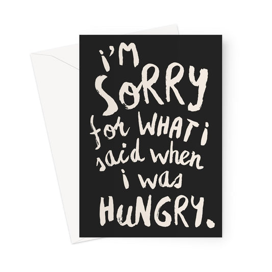 HANGRY - Soft black / Stone Greeting Card - burnt peach.