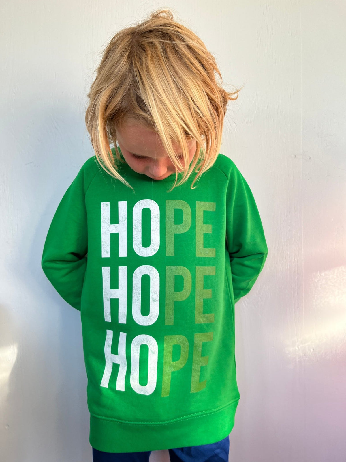 HOPE Organic Christmas Jumper - Kids - Elf Green - Studio Stock - burnt peach.