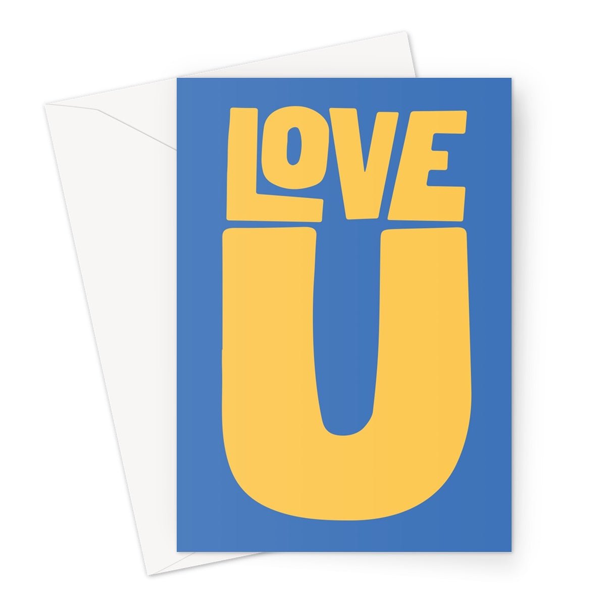 LOVE U - Blue / Yellow Greeting Card - burnt peach.