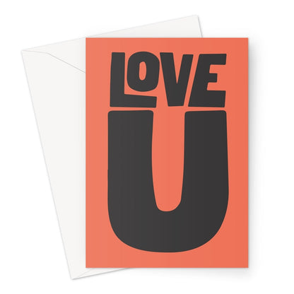 LOVE U - Burnt Orange / Charcoal Greeting Card - burnt peach.