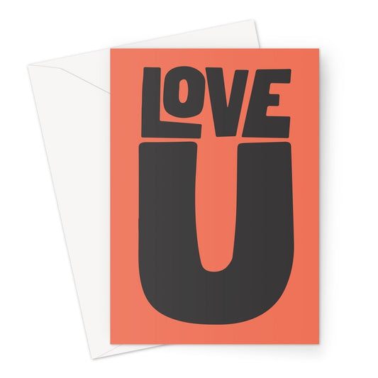 LOVE U - Burnt Orange / Charcoal Greeting Card - burnt peach.