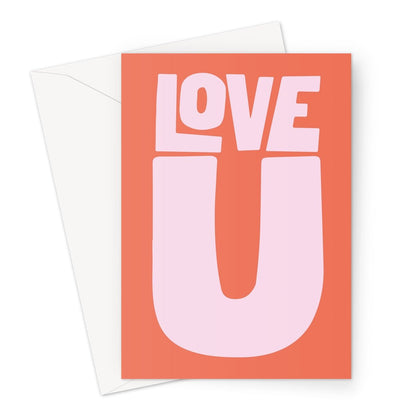 LOVE U - Burnt Orange / Pink Greeting Card - burnt peach.