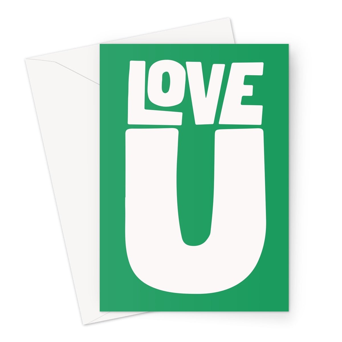 LOVE U - Green / Soft white Greeting Card - burnt peach.