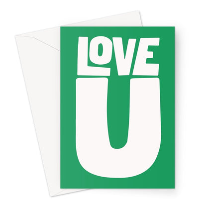 LOVE U - Green / Soft white Greeting Card - burnt peach.
