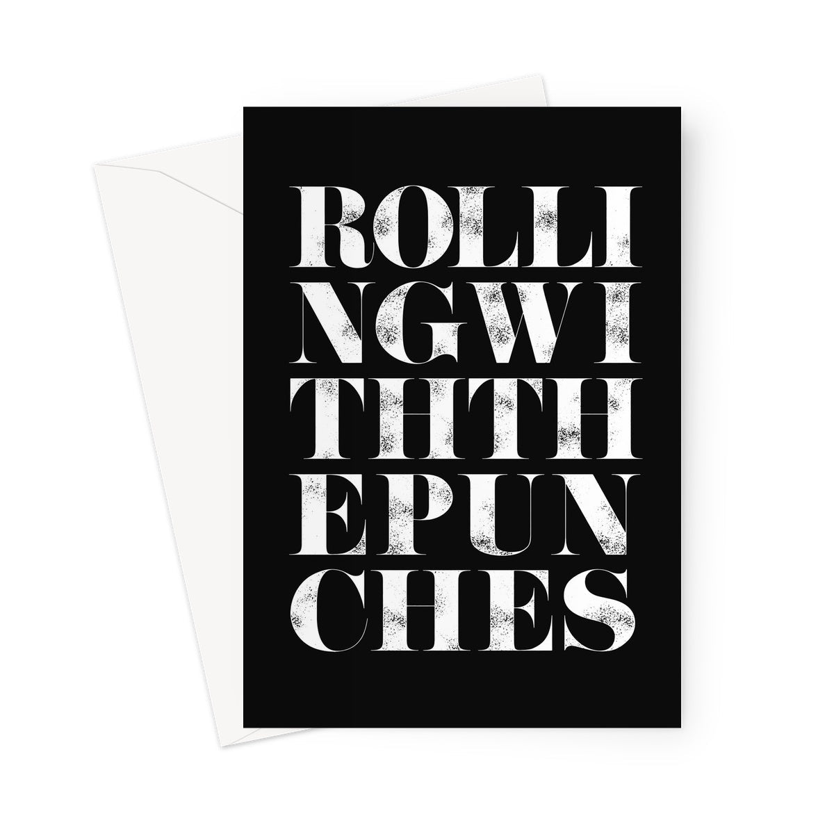 ROLLING WITH THE PUNCHES - Black/White Greeting Card - burnt peach.