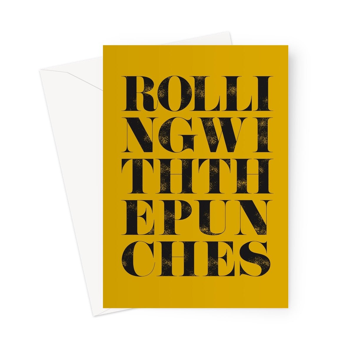 ROLLING WITH THE PUNCHES - Mustard/Black Greeting Card - burnt peach.