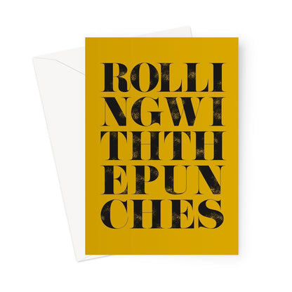 ROLLING WITH THE PUNCHES - Mustard/Black Greeting Card - burnt peach.