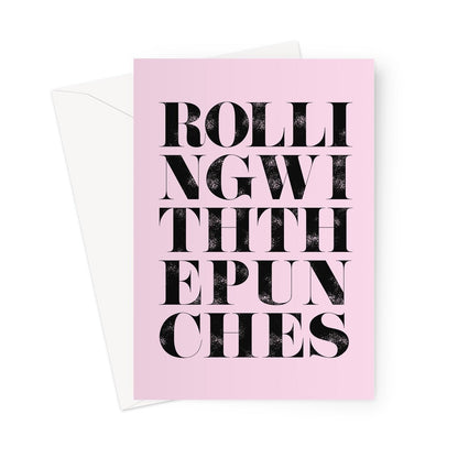 ROLLING WITH THE PUNCHES - Pink/Black Greeting Card - burnt peach.