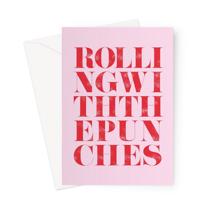 ROLLING WITH THE PUNCHES - Pink/Red Greeting Card - burnt peach.