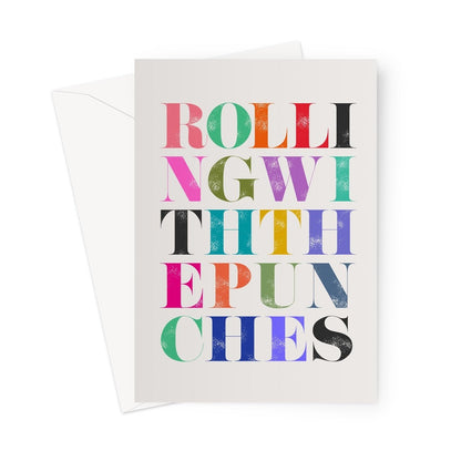 ROLLING WITH THE PUNCHES - Stone/Multi Colour Greeting Card - burnt peach.