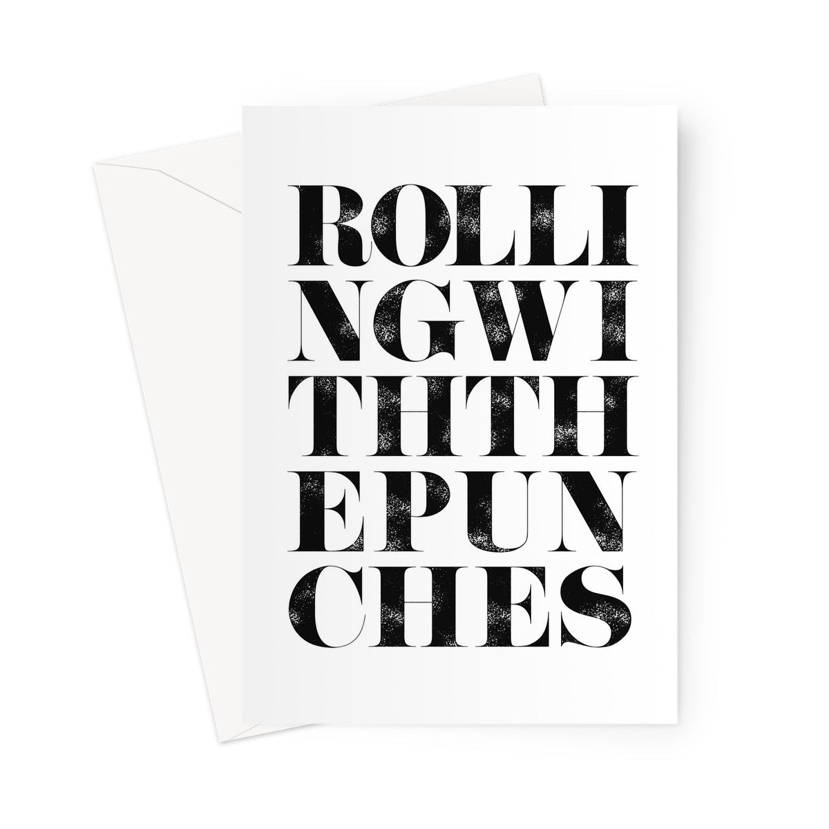 ROLLING WITH THE PUNCHES - White/Black Greeting Card - burnt peach.