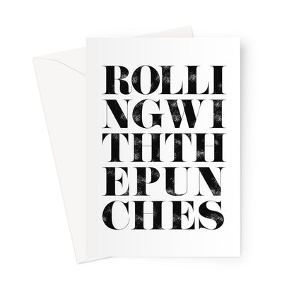 ROLLING WITH THE PUNCHES - White/Black Greeting Card - burnt peach.
